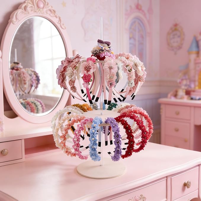 OOSAKU Headband Holder Stand Storage for Baby, Wooden ersatile Organizer for Scrunchies, Bows & Claw Clips for Girls, Women, Babies (FK-Q-2)