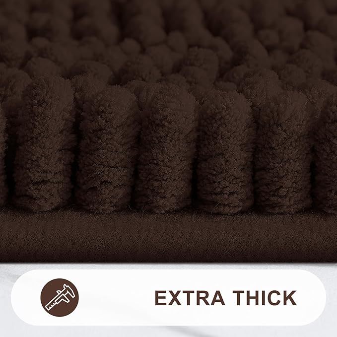 Grandaily Chenille Striped Bathroom Rugs 59x20, Extra Thick and Absorbent Bath Mats, Non-Slip Soft Plush Shaggy Shower Carpet, Machine Wash Dry, Bath Rug for Bathroom, Brown