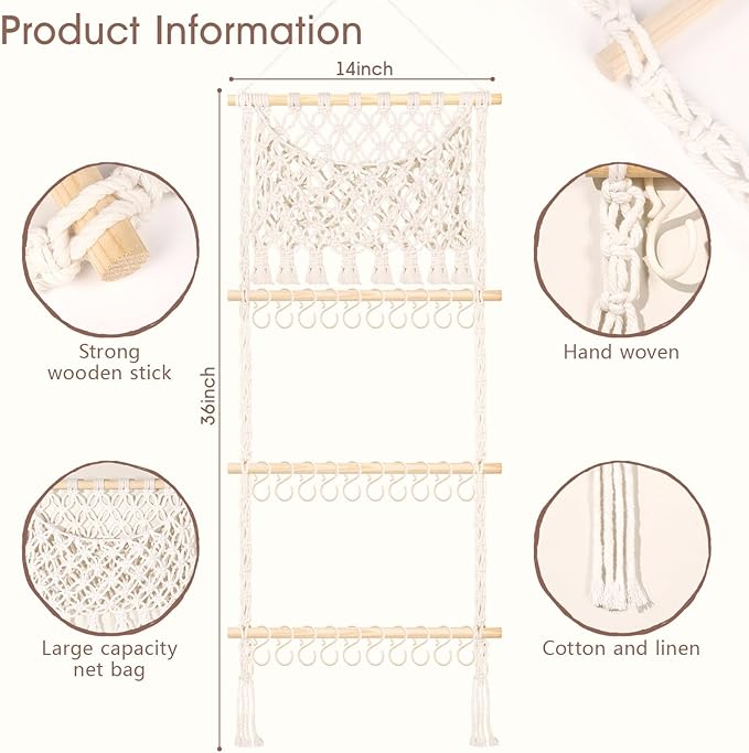 POVETIRE Headband Holder Hair Bow Organizer for Girls, Macrame Bow Holder Hair Accessories Organizer Storage Large Capacity Wall Hanging for Toddler Girl Nursery Room Decor