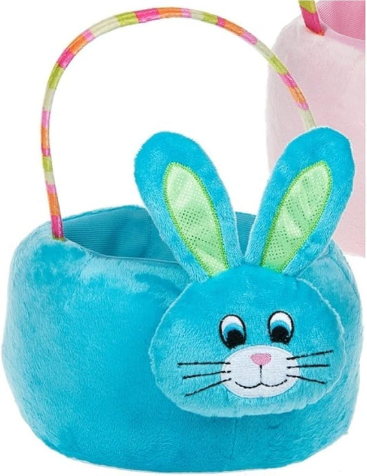 Plush Easter Bunny Basket with Handle 8x10x5H inches - Blue