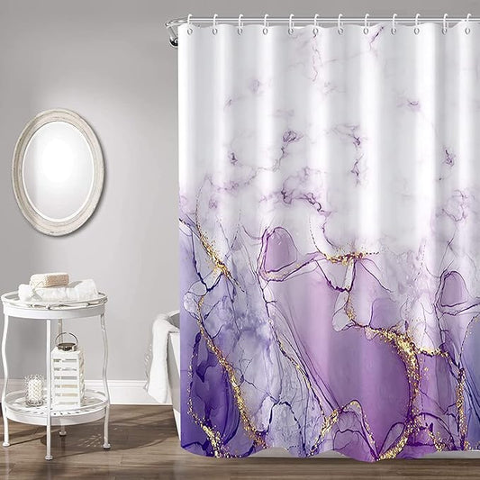 Abstract Marble Bathroom Shower Curtain Purple Gradient Watercolor Waterproof Polyester Shower Curtains Modern Luxury Artistic Aesthetic Shower Curtain with Hooks Decorative, 60x72 Inch