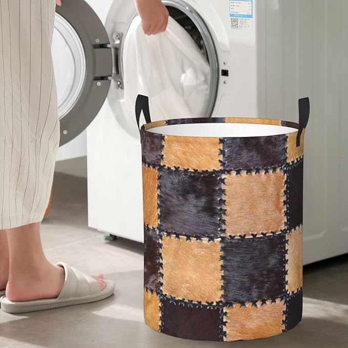 Western Laundry Basket Cow Decor,Waterproof Laundry Hamper Cow Print Room Decor Collapsible Laundry Baskets With Handles,Toy/Clothes Storage Basket For Home Bedroom Bathroom Decor