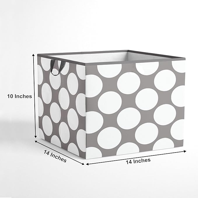 Bacati - Large Storage Tote Polka Dots and Pin Stripes Grey Neutral 14 x 14 x 10 inches