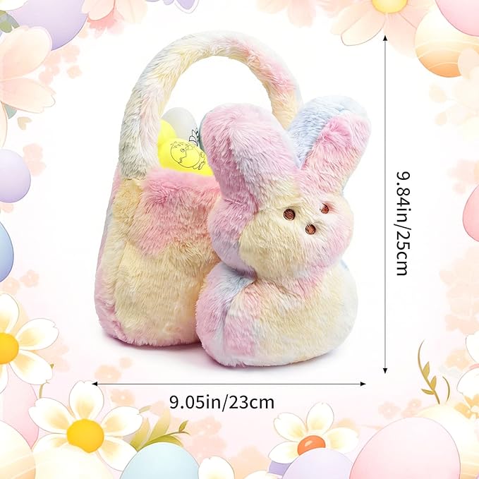 Easter Bunny Basket for Kids, Cute Bunny Plush Tote Bucket for Boys Girls, Fluffy Easter Egg Hunt Bag Soft Fabric Tote Bags for Candy Gifts Storage (Multicolor)