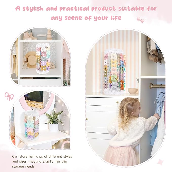 POVETIRE Bow Holder for Girls Hair Bows,White Hair Bow Organizer, Hair Clips Stand Hair Accessories Rack Display Decors Baby Nursery Toddler Girls Room