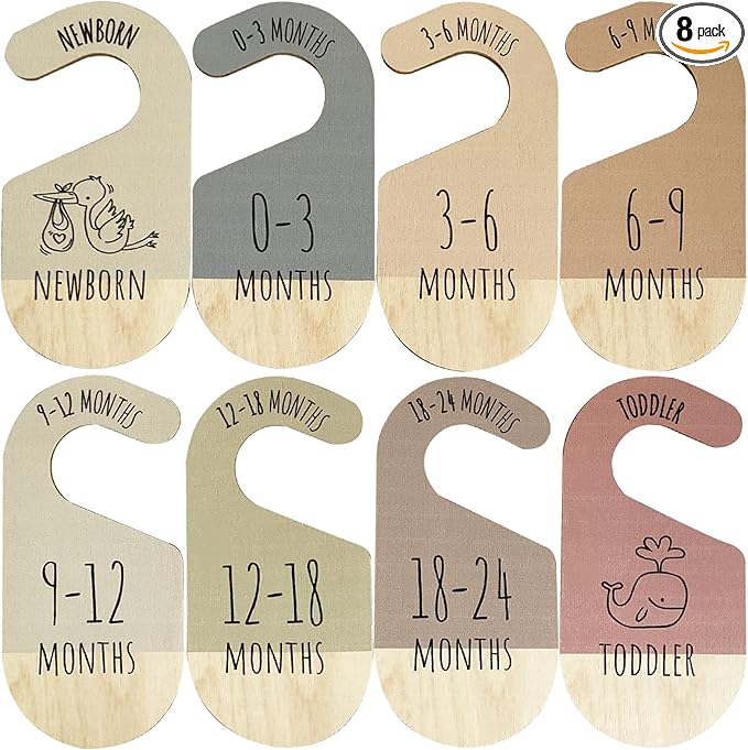 Baby Closet Dividers, Hanging Wooden Double-Sided Nursery Decor Closet Dividers for Baby Clothes, Baby Clothes Dividers for Newborn to 24 Months Size Clothes