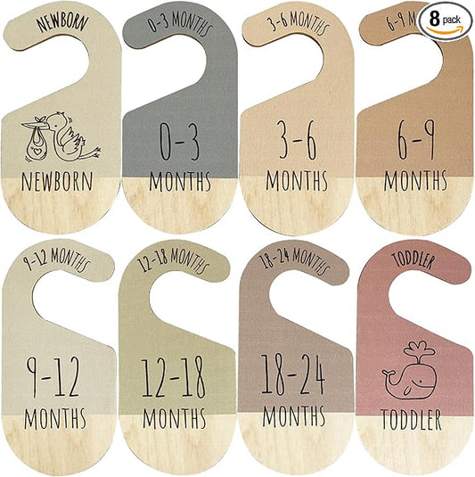 Baby Closet Dividers, Hanging Wooden Double-Sided Nursery Decor Closet Dividers for Baby Clothes, Baby Clothes Dividers for Newborn to 24 Months Size Clothes