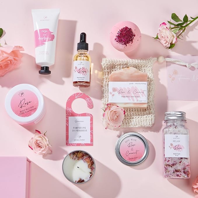 Spa Gifts for Women Valentines Day Bath Baskets Relaxing Spa Self Care Gift for Mom Her Sister Wife Auntie Home Bath Care Package Thank You Birthday for Women Friendship Ideas
