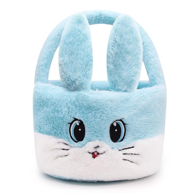 Easter Basket for Kids, Easter Baskets with Handle for Easter Eggs Hunting, Easter Bunny Basket Blue Bunny Bags, Easter Theme Party Favor Easter Gifts for Girls Boys (Blue)