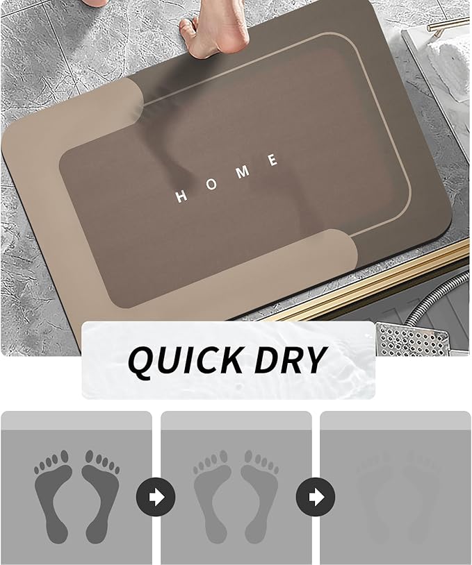 2PCS Absorbent Bath Mat Magic Rug Sets, Quick Drying Bath Mat Non-Slip Floor Rug Rubber Backed for Bathroom Kitchen Shower Sink, Water Absorbent (19.7''x23.6''+19.7''x31.9'', Brown)