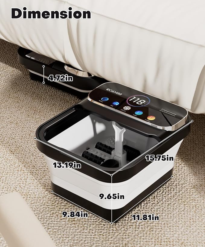 Collapsible Foot Spa with Heat, Bubble,Temp Control,Remote Control, Color Touch Screen Foot Bath Massager with 6 Massage Rollers,Foot Soaking Tub (Black+Green)