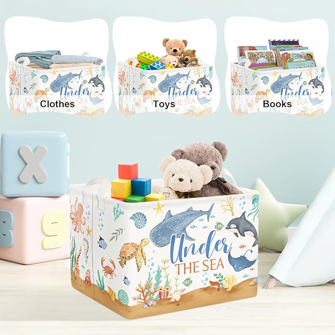 Clastyle Fish Sea Turtle Baby Basket Ocean Coral Seaweed Starfish Toy Book Shelf Basket Waterproof Pool Toy Beach Towel Storage Bin Large Dirty Clothes Laundry Hamper, Crab, 40 * 30 * 30 cm