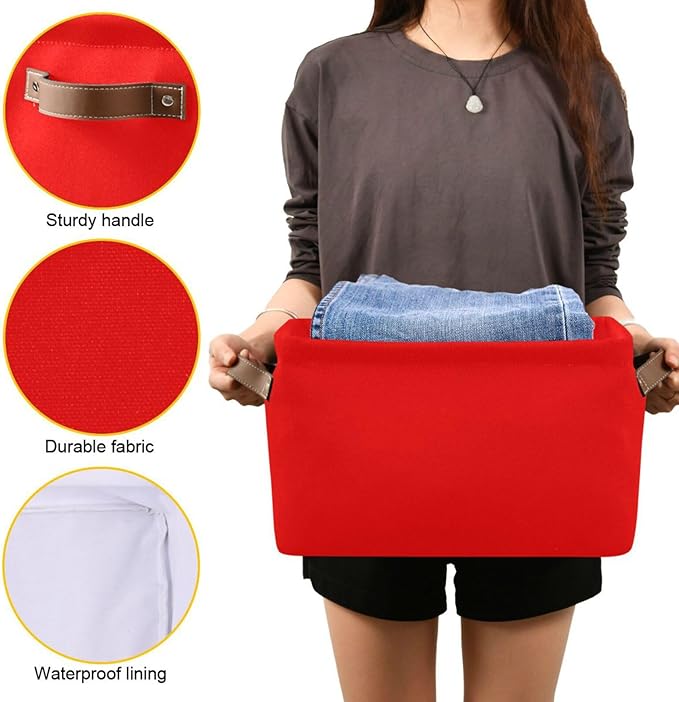 YETTASBIN Red Solid Color Storage Basket 1pc, Large Collapsible Toys Clothes Organizer, Durable Canvas Storage Bin with Handle for Shelves Closet Laundry Home Office Decor