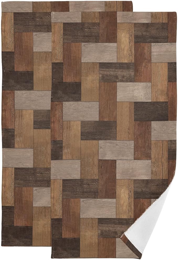 2 Pcs Rustic Brown Grey Barn Hand Towels for Bathroom,Soft Absorbent Decorative Rectangular Parquet Wooden Print Dish Towels for Kitchen,Quick Dry Bathroom Towels for Bath,Face,Shower 14"x28"