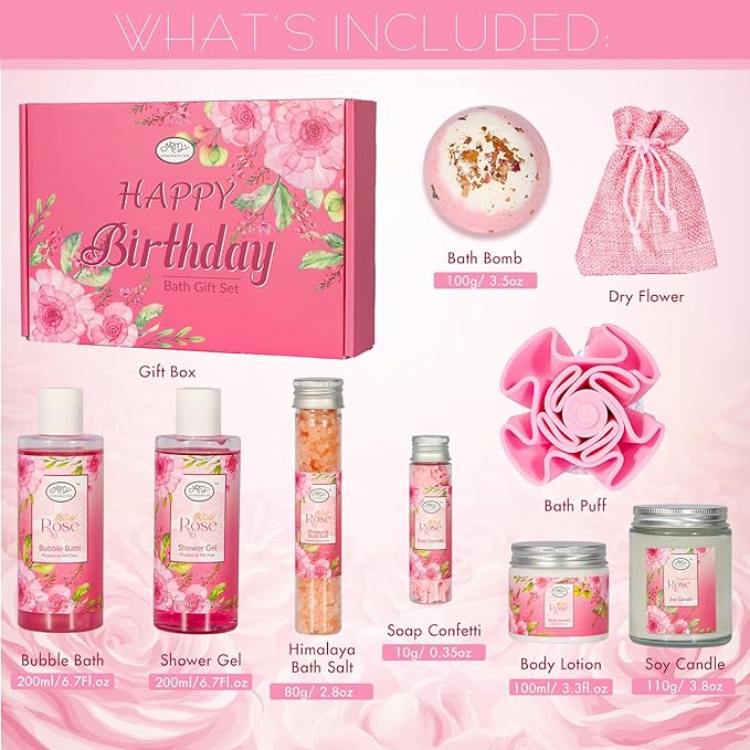 Luxury Spa Gift Set for Women, Whole Body, Bath Set, Bath Gift Set, Rose Scented, 10 Pcs, Self Care, Best Friend, Mom, Sister, Valentine's Day Gift