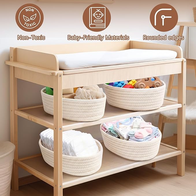 Yinkin 12 Pack Small Storage Basket Cute Natural Cotton Rope Woven Basket Tiny Boho Decorative Toy Storage Bin Gift Baskets for Home Organizing, Closet, Shelf, Nursery, Bathroom(Oval,Beige)