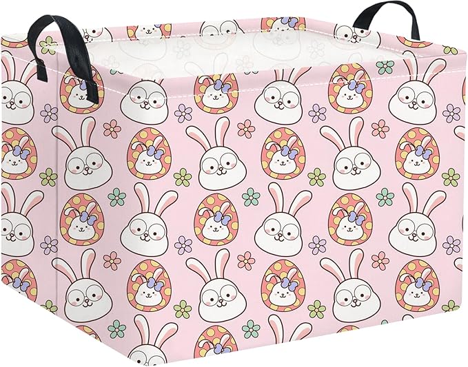 Easter Basket Bunny Pink Baby Girls Cute Kids Toy Storage Bin Organizer Shelf Book Rabbit Room Decor (Pink Rabbit)