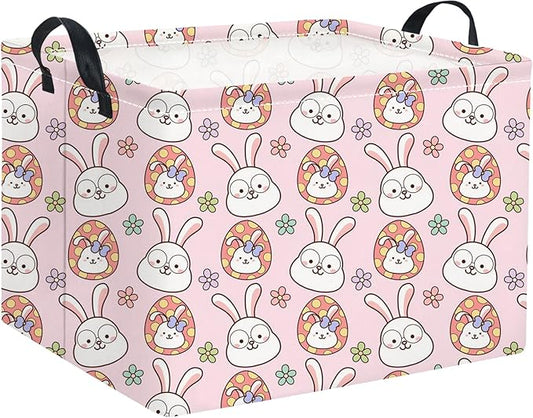 Easter Basket Bunny Pink Baby Girls Cute Kids Toy Storage Bin Organizer Shelf Book Rabbit Room Decor (Pink Rabbit)