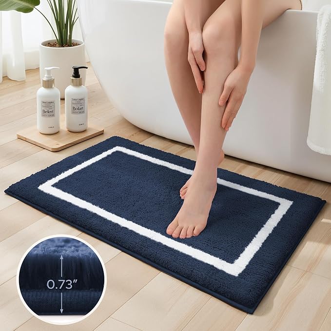 HOMEIDEAS Bathroom Rugs Sets 2 Piece, Super Soft and Absorbent Microfiber Tufted Bath Mats, Non-Slip and Machine Washable Bath Rugs(Navy Blue)