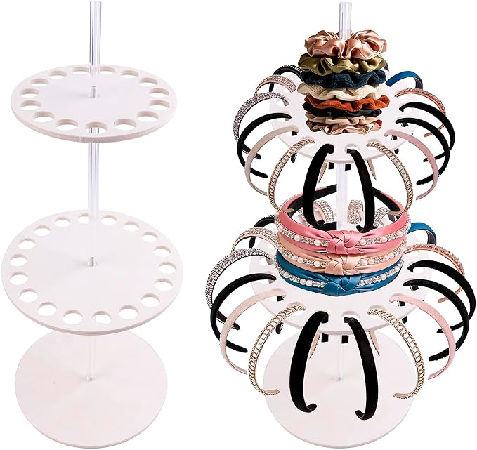 OOSAKU Headband Holder Stand Storage for Baby, Wooden ersatile Organizer for Scrunchies, Bows & Claw Clips for Girls, Women, Babies (FK-Q-2)