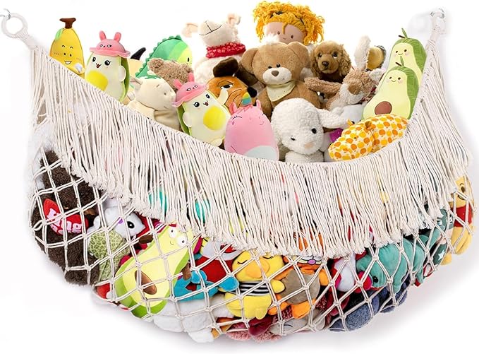 Stuffed Animal Hammock - Extra Large 56'' Long, Stuffed Animal Storage, stuffed animal Holder net, Hammock Large, Storage Hanging Organizer - Cream White