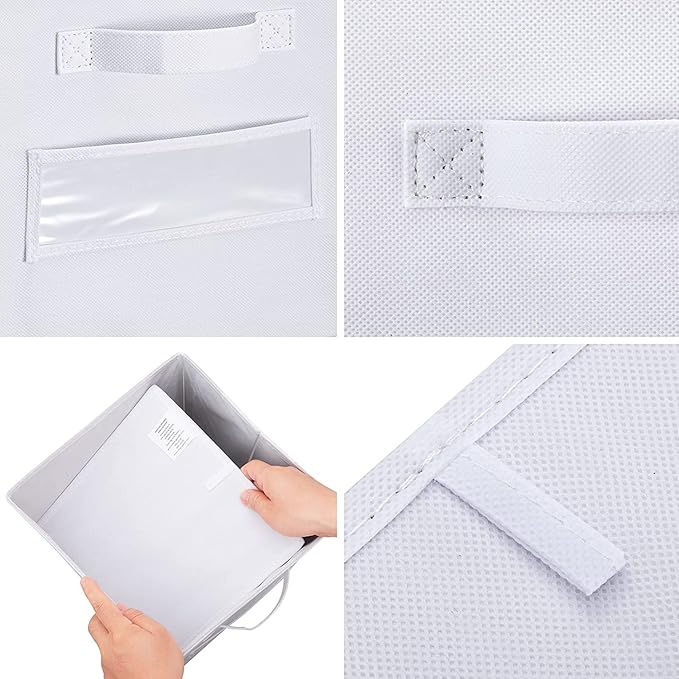 artsdi 13x13x13 storage cube bins(Set of 8)Fabric storage cubes with 8 Labels Window Cards & a Pen,storage cubes 13x13, storage bin, Collapsible 13 inch cube storage bins,Cubby Organizer Boxes, White