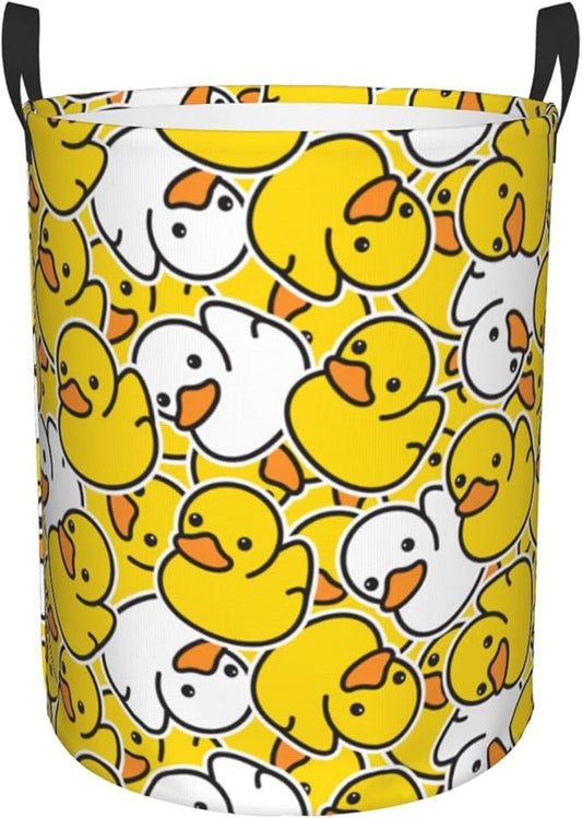 Cartoon Duckies Round Laundry Hamper Cute Rubber Ducks Storage Basket Toys Clothes Organizer Bin For Home Bathroom Bedroom Dorm Nursery, 62l