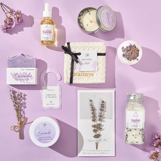 Spa Gifts for Women Valentines Day Mothers Day Gifts Bath Gift Baskets Relaxing Spa Self Care for Mom Her Sister Wife Auntie Home Bath Care Package Thank You Birthday (Purple -Spa for Women)