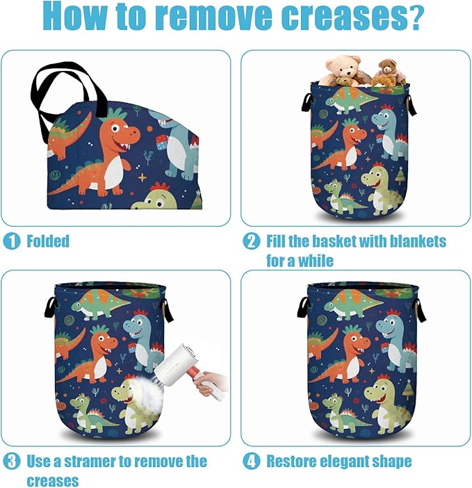 Cute Cartoon Dinosaurs Laundry Basket, Christmas Laundry Hamper Collapsible Oxford Cloth with Handle Clothes Toy Storage Bin for Bathroom Laundry Room Bedroom 15.7 X 20 Inch