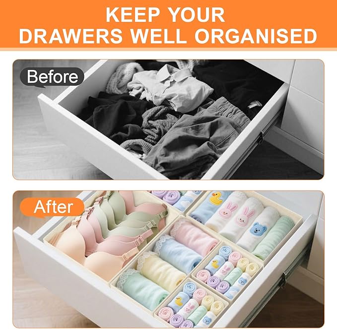 Dorisun Drawer Organizer Clothes 12 Pack, Dresser Closet Organizers For Baby Clothes Underwear, Sock Beige