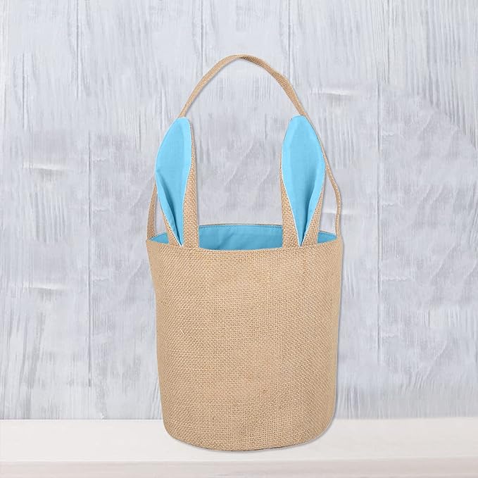 Easter Storage Bins Foldable Bottom Portable Rabbit Easter Basket Portable Cloth Bag Rabbit Bag Cylinder Gift Tote Zip Closet(Sky Blue)