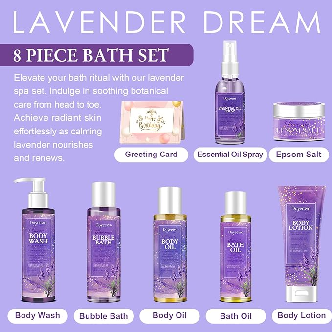 Spa Gifts for Women,Bath Body Care Wash Christmas Gifts Baskets for Women,Relaxation Calming Lavender Spa Set Home Self Care Shower Kit Birthday Valentines Stocking Stuffers for Mom Wife Sister