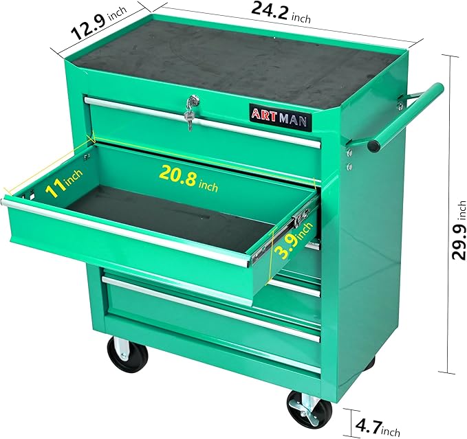 5 Drawers Rolling Tool Chest Cart ,24.2*12.9*29.9"Tool Storage Cabinet With 4 Wheels.Portable Tool Cabinet Trolley With Locking System and Drawer Liners.Tool Storage Cart for Garage,Workshop
