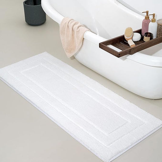GRANNY SAYS Large Bathroom Rugs Non Slip Washable, 59" x 24", Water Absorbent Bath Mats for Bath, Thick Soft Shaggy Bath Rug, Microfiber Bath Floor Mat, Bathroom Decor, White