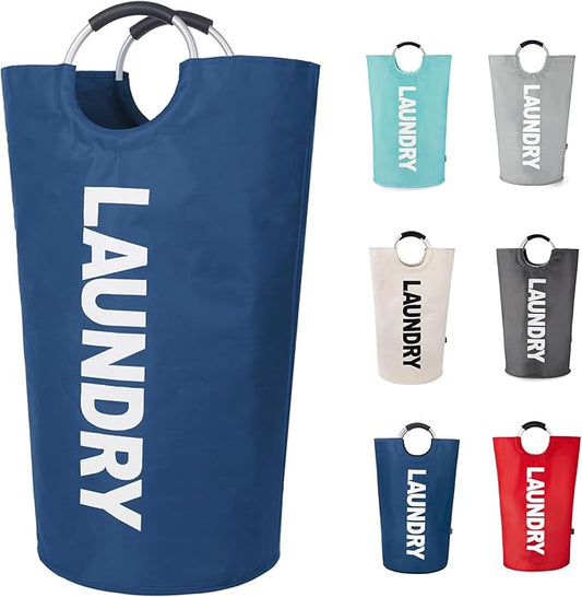 Twira 100L Large Laundry Basket, Laundry Hamper Stands Up Well, Laundry Bag with Padded Handles, Waterproof Clothes Bin Collapsible, Clothes Hamper for Bathroom, Laundry, College (Navy Blue)