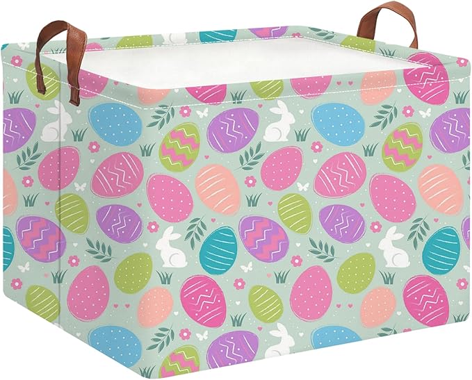 Rectangle Storage Basket,Gift Basket Empty with Handles,Cute Organizer, Room Decor(Coloful Easter)