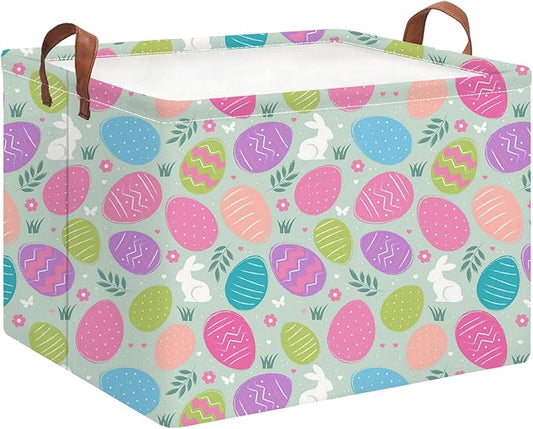 Rectangle Storage Basket,Gift Basket Empty with Handles,Cute Organizer, Room Decor(Coloful Easter)