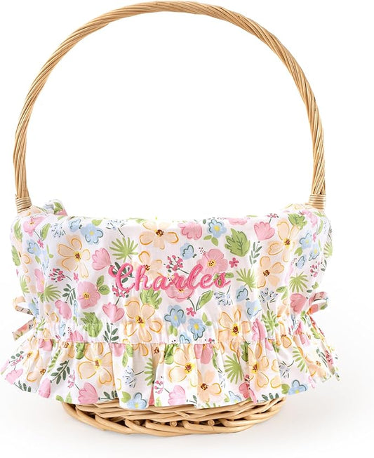 MT WORLD Kids Easter Basket Liner Only Personalized Flower Easter Basket Liner with Embroidered Name Custom Easter Gift for Toddler Girls Baby First Easter Gifts
