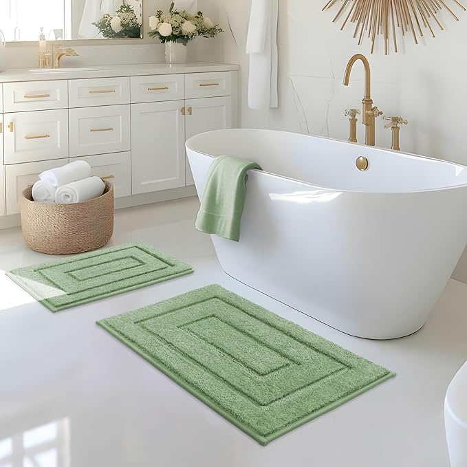 GRANNY SAYS Bathroom Rugs Sets 2 Piece,Soft Bath Mats for Bathroom, Bath Rugs Non Slip Washable, Absorbent Bath Rug for Tub,Shower and Toilet, Bath Mat Set (Green, 20" x 32" + 16" x 24")