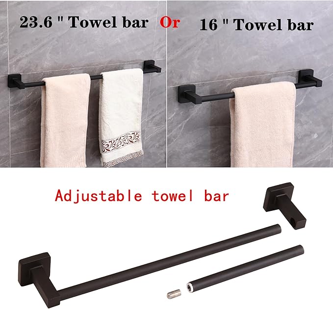 5 Pieces Black Bathroom Hardware Set,Wall Mounted 23.6 inch Towel Bar Set Matte Black,Towel Rack Set,Toilet Paper Holder,Matte Black Bathroom Accessories Set