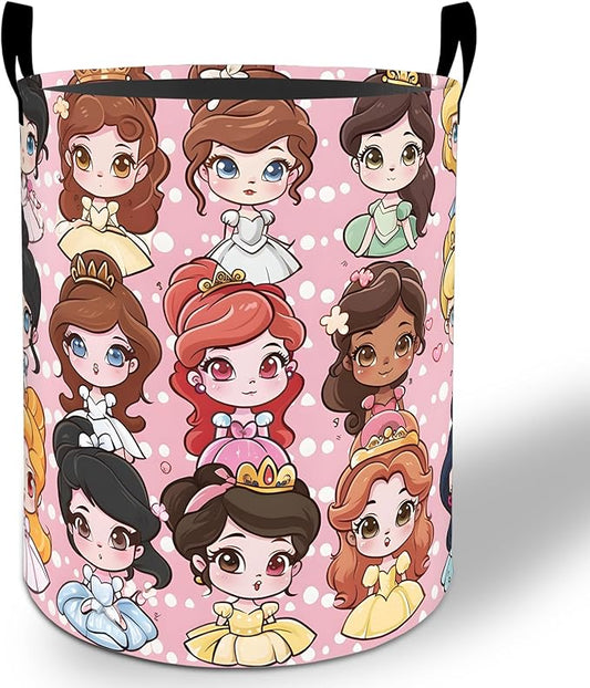 Princess Laundry Basket Hamper 19.7"x15.8", Cute Cartoon Foldable Waterproof Oxford Clothes Storage Bucket for Room Bathroom Bedroom Nursery Decor, Toy Organizer Bins Gifts for Kids Boys Girls