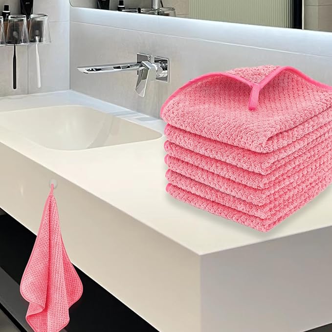 6 Pack Washcloth Towels Set, Waffle Hand Towels Set, Microfiber Super Soft Highly Absorbent, Sturdy Quick Drying Towels for Bathroom, Gym, Sports, Yoga, Hot Pink