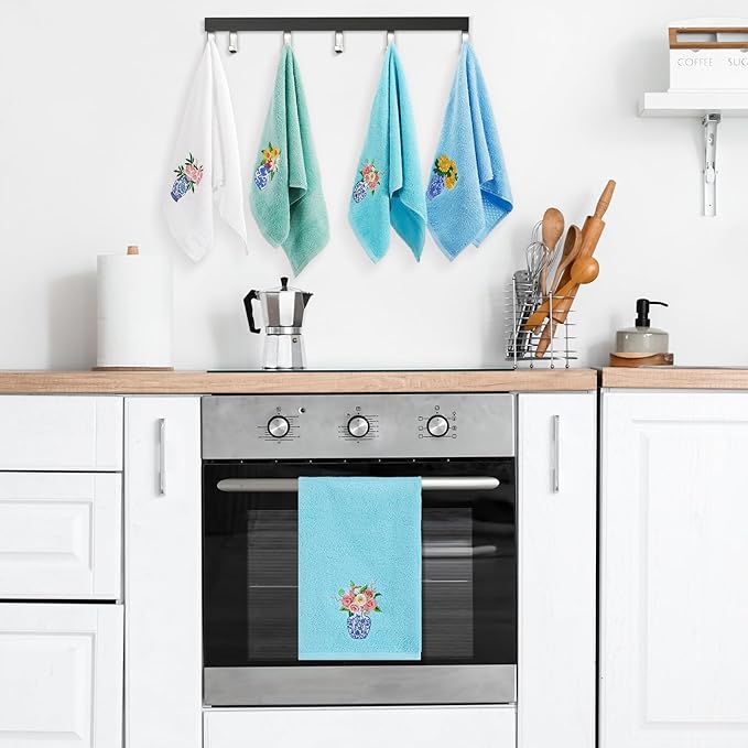 4pcs Chinoiserie Vase Kitchen Towels 29" X 13" Blue and White Floral Porcelain Tea Towel Cotton Embroidered Bathroom Decorative Absorbent Dishcloths Hostess Housewarming Gift