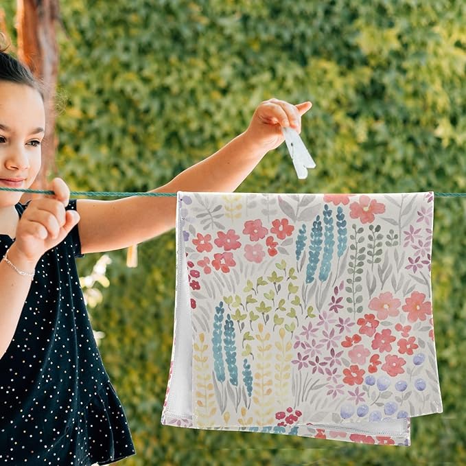 2 Pcs Spring Summer Flower Decorative Hand Towels for Bathroom,Soft Absorbent Watercolor Meadow Floral Bohemian Dish Towels for Kitchen,Quick Dry Guest Bathroom Towels for Face,Shower 14"x28"