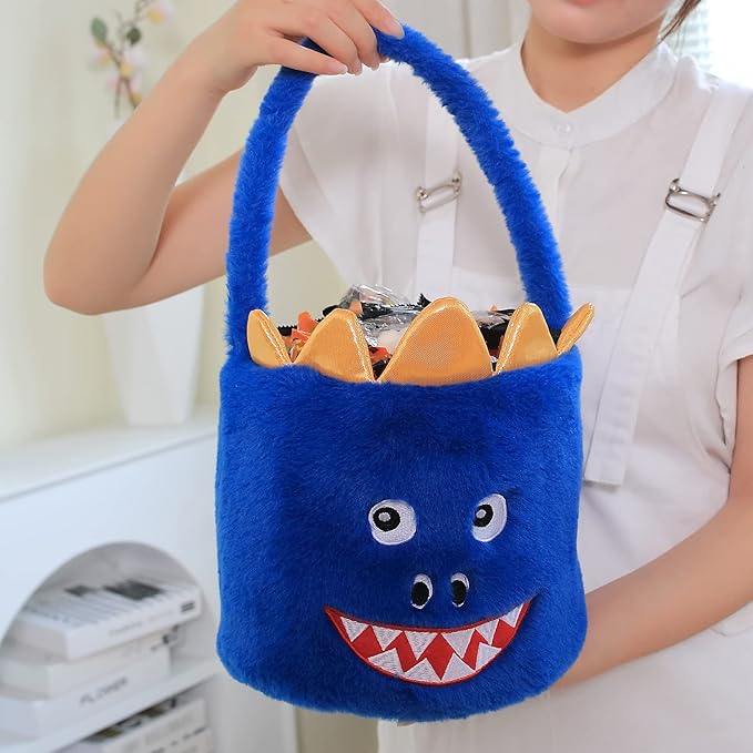 DearSun Exquisite Embroidery ! Personalized Plush Dinosaur Basket Easter Egg Hunting Basket with Embroidery Name (Blue Plush Dinosaur)