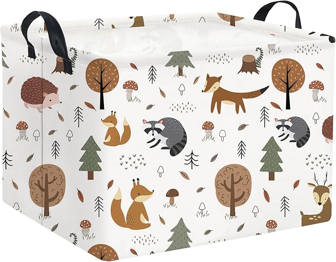 HIYAGON Rectangular Kids Storage Basket Baby Nursery Basket for Boys Bunny Room Decor Cute Toy Storage Organizer Bins Bedroom(Tree Animal)