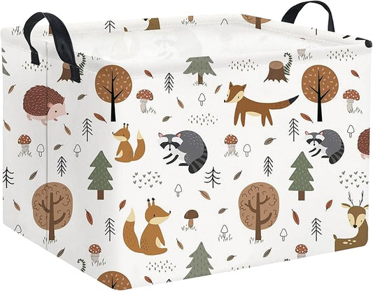 HIYAGON Rectangular Kids Storage Basket Baby Nursery Basket for Boys Bunny Room Decor Cute Toy Storage Organizer Bins Bedroom(Tree Animal)