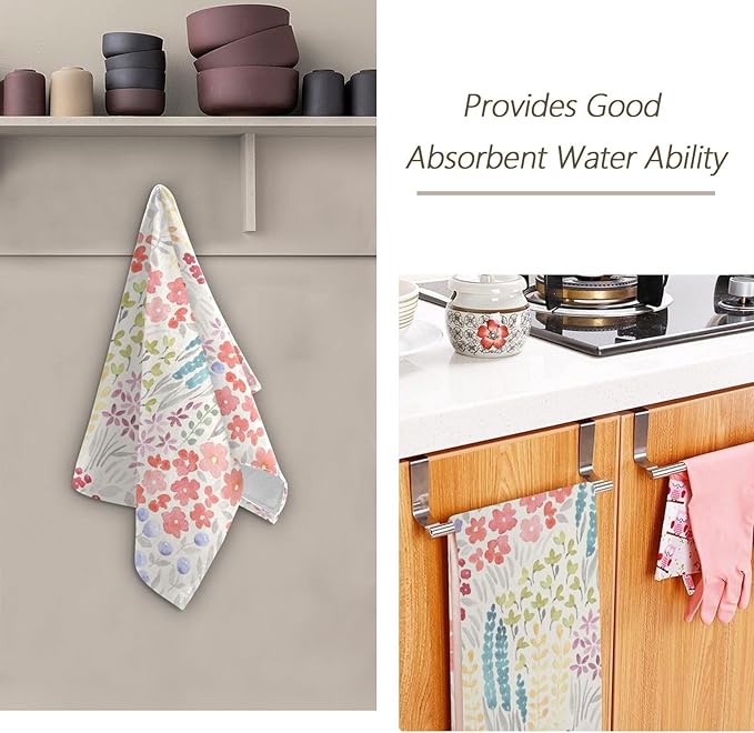 2 Pcs Spring Summer Flower Decorative Hand Towels for Bathroom,Soft Absorbent Watercolor Meadow Floral Bohemian Dish Towels for Kitchen,Quick Dry Guest Bathroom Towels for Face,Shower 14"x28"