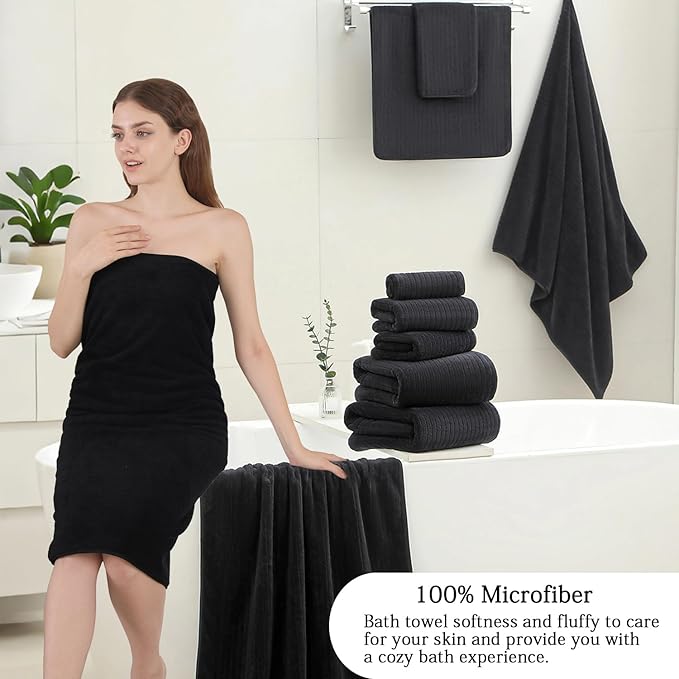 Hailea Black Hand Towels Set 16x31 Inches,Soft Microfibers Bathroom Towel Set 2 Pack,Highly Absorbent Quick Dry Luxury Towel Hotel Spa Gym Hand Towel Collection for Bathroom