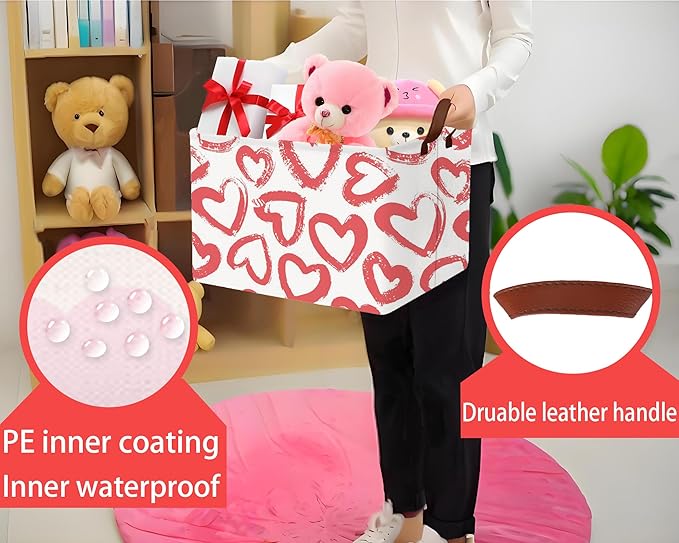 Large Valentine's Day Basket Heart Shaped Storage Bin for Gifts Collapsible Organizer Room Decor (Red Big Love)